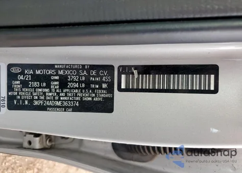 2021 Kia Forte Fe из США, поврежденный, VIN 3KPF24AD9ME363374